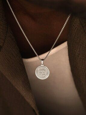 Men's Silver Cancer Pendant Necklace